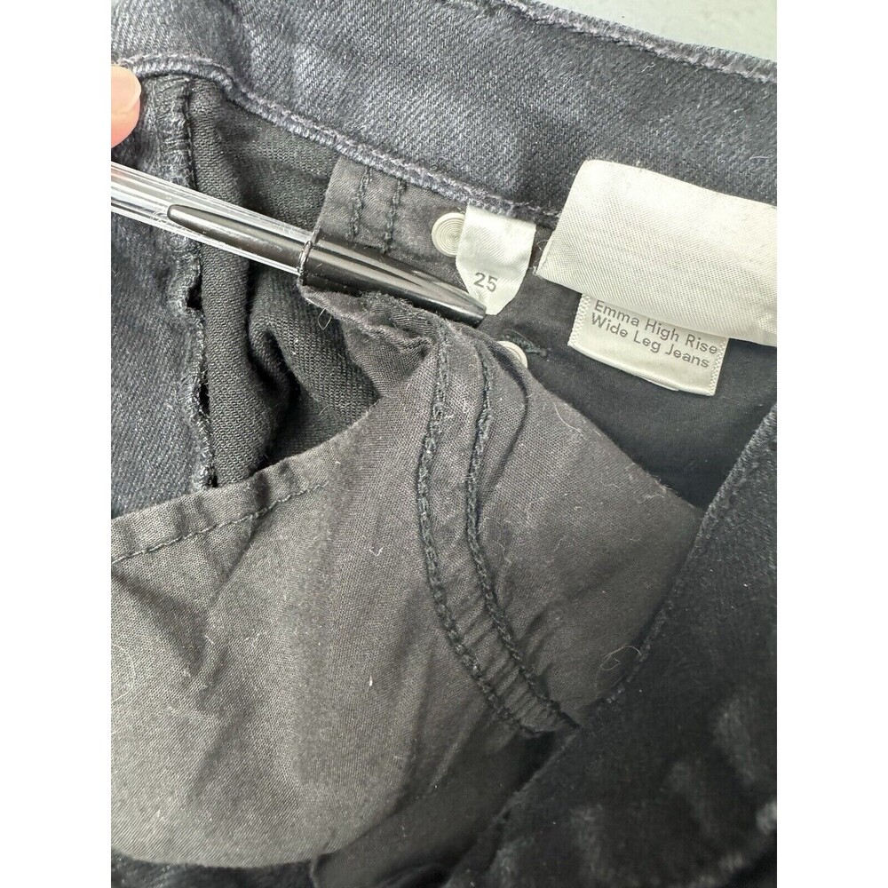 Reformation Size 25 Womens Jeans Black Emma High Rise Wide Leg Raw Hem Stretch - Picture 2 of 6